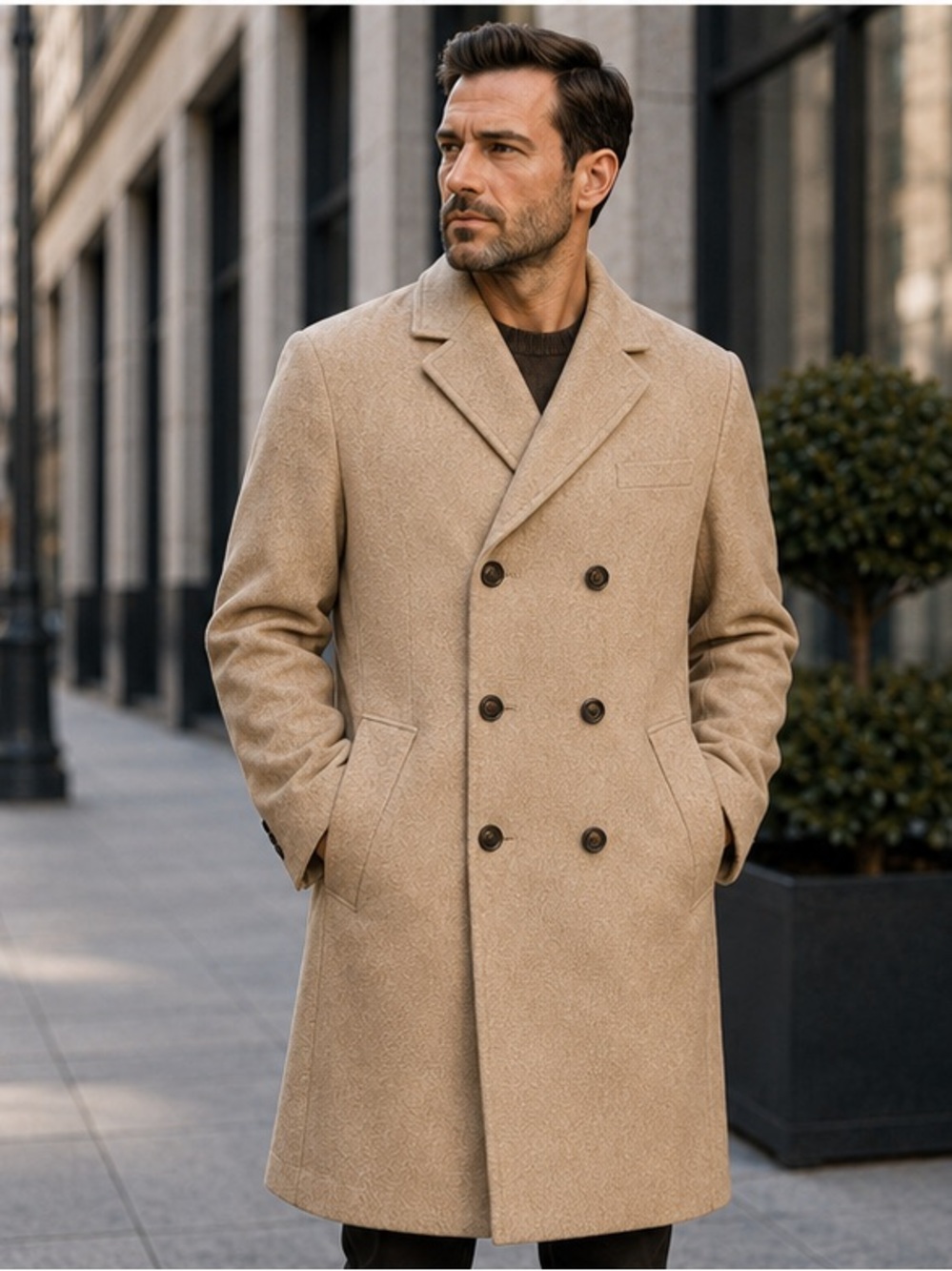 H&M Double-Breasted Camel Wool Coat